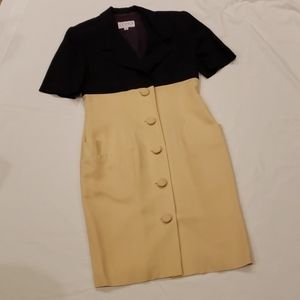 VTG Oberon Yellow & Navy Linen Dress size:8